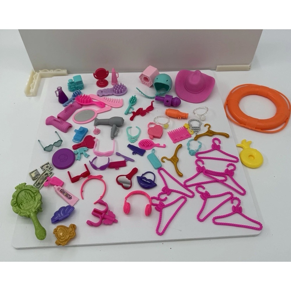 Barbie Doll Accessories Lot 64pc Mixed Shoes‎ Hangers Hats